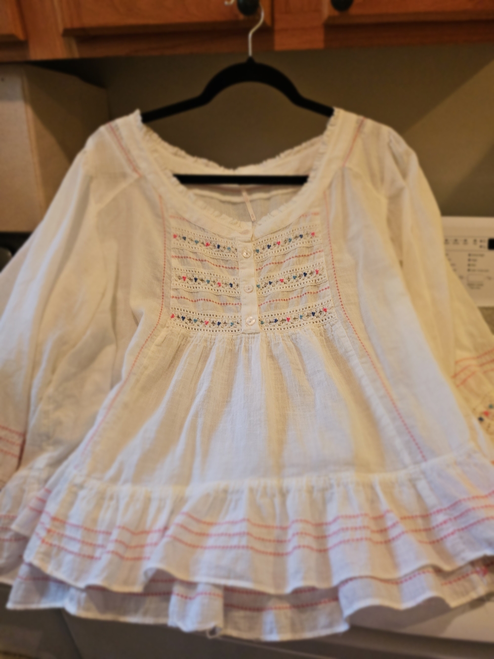 Free People Cream Cotton Embroidered Peasant Tunic. Medium. - Picture 2 of 9
